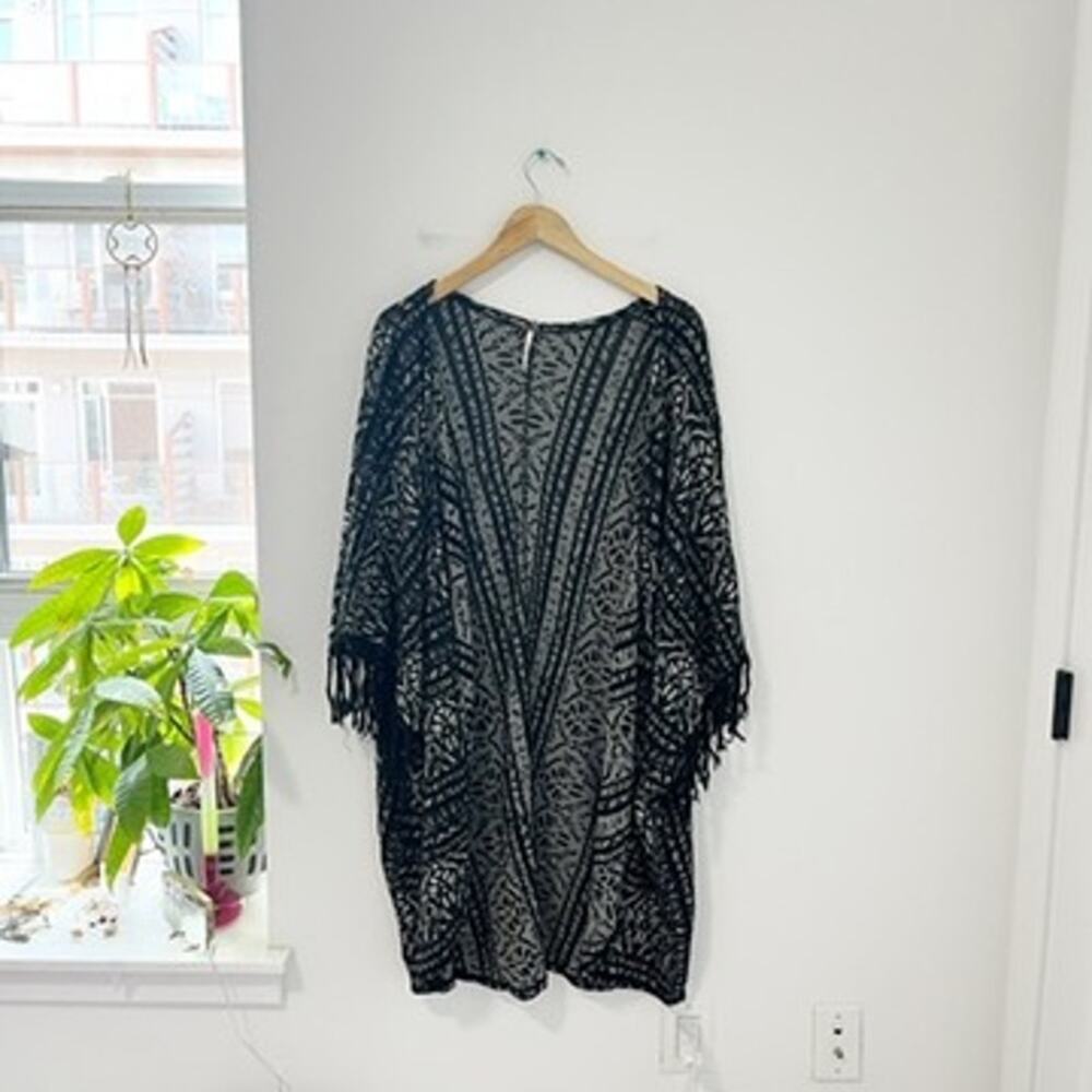 Free People Black & Gray Print Kimono Wrap Size XS/Small